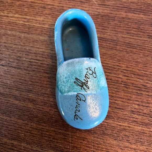 Vintage Turquoise Drip Glaze Pottery Blue Green Moccasin Shoe Banff Canada - Picture 2 of 8